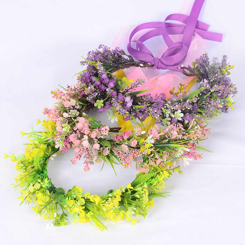 Flower garland headpiece simulation full sky star small floral ribbon lavender hair accessory studio Hanfu headband