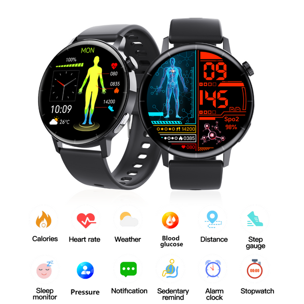 ECG monitor Smart Watch Non Invasive Blood Glucose Smart Watch with Blood Component Analysis