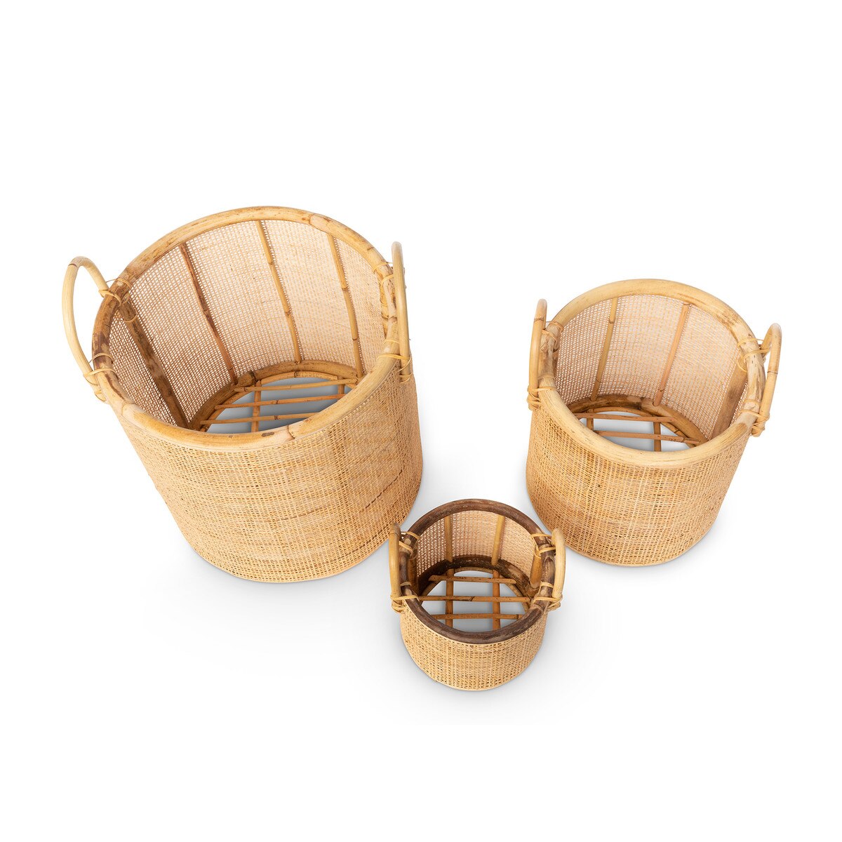 Woven Rattan Baskets with Handles, Set of 3
