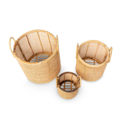 Woven Rattan Baskets with Handles, Set of 3