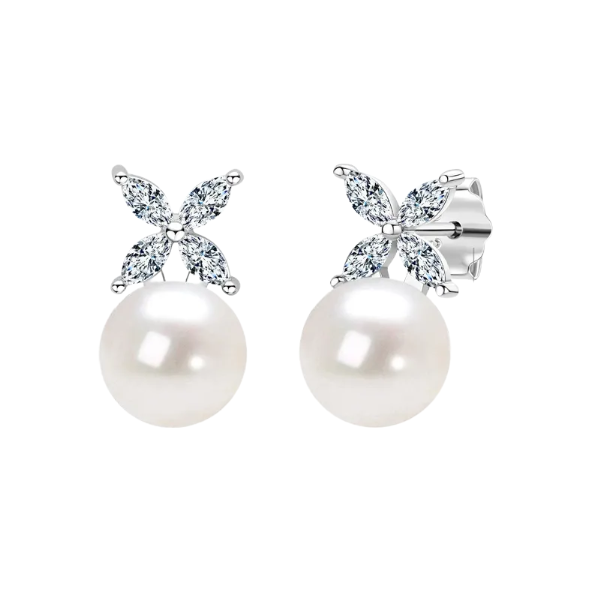 Fashionable freshwater pearl earrings s925 pure silver round strong light bulb earrings
