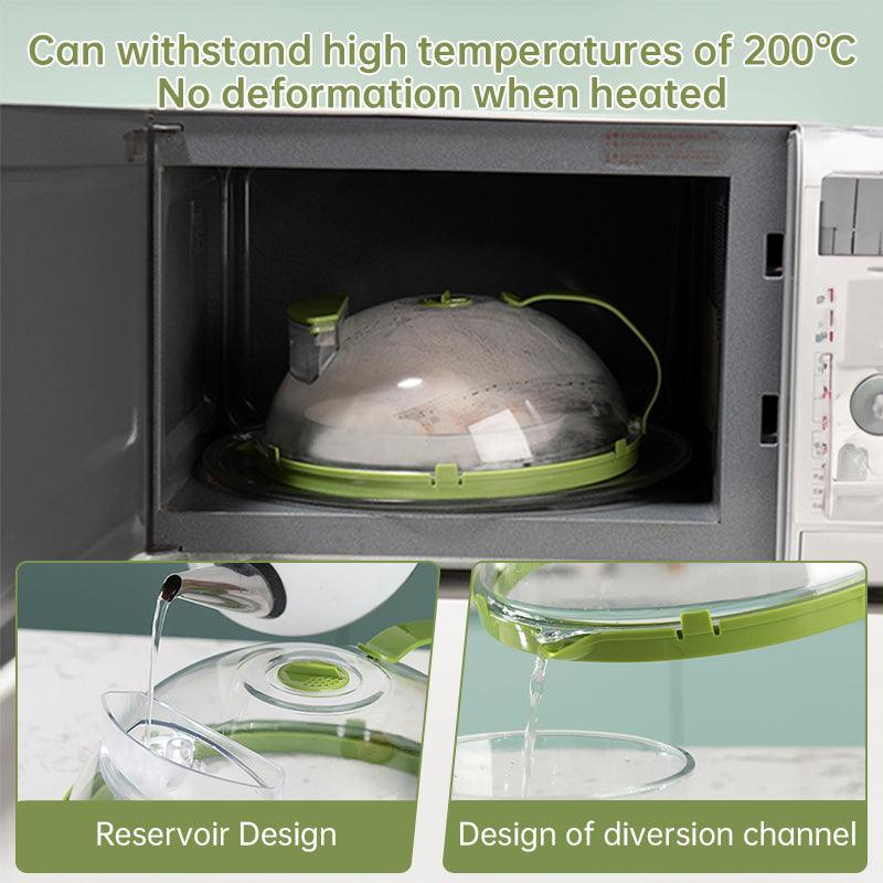 News Food Microwave Cover, Clear, with Water Steamer & Handle, 10 Inch, for Plate, Kitchen Gadget