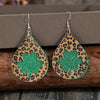 Leopard Hollowed Leather Teardrop Earrings - Green / One Size