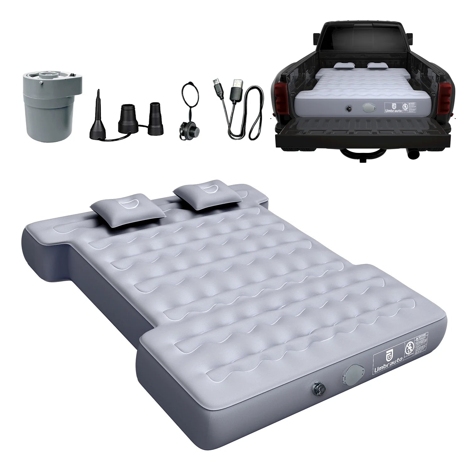 Umbrauto Built-in Pump Truck Bed Air Mattress for 5.5-5.8ft Auto Inflate Short Truck Bed Air Mattress 2.0
