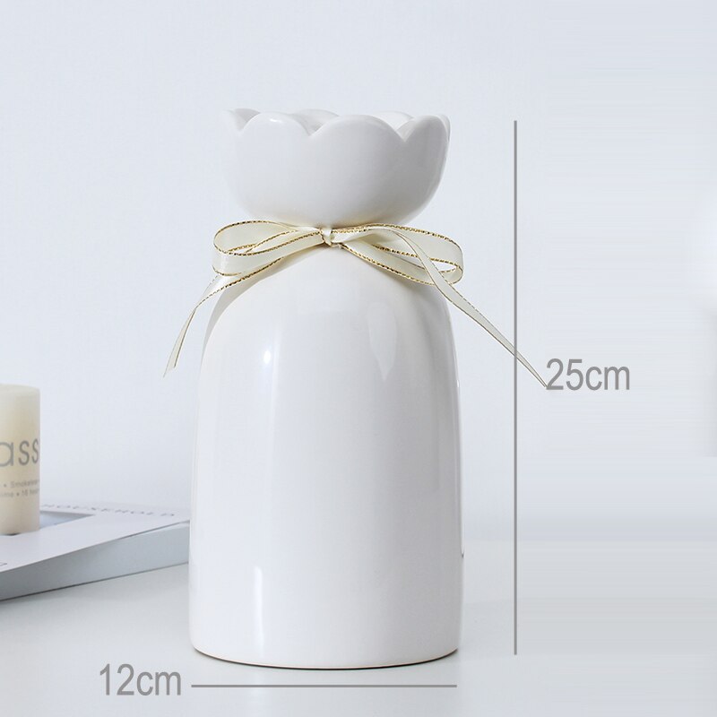 European-style creative ribbon ceramic vase dining room table dry flower arrangement table top decoration at home