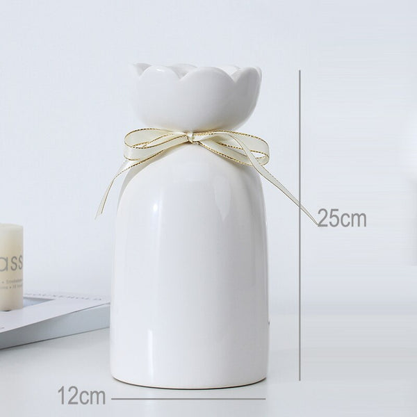 European-style creative ribbon ceramic vase dining room table dry flower arrangement table top decoration at home