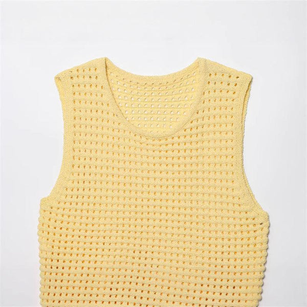 Fashionable Casual Tassel Design Plaid Knitted Top for Women