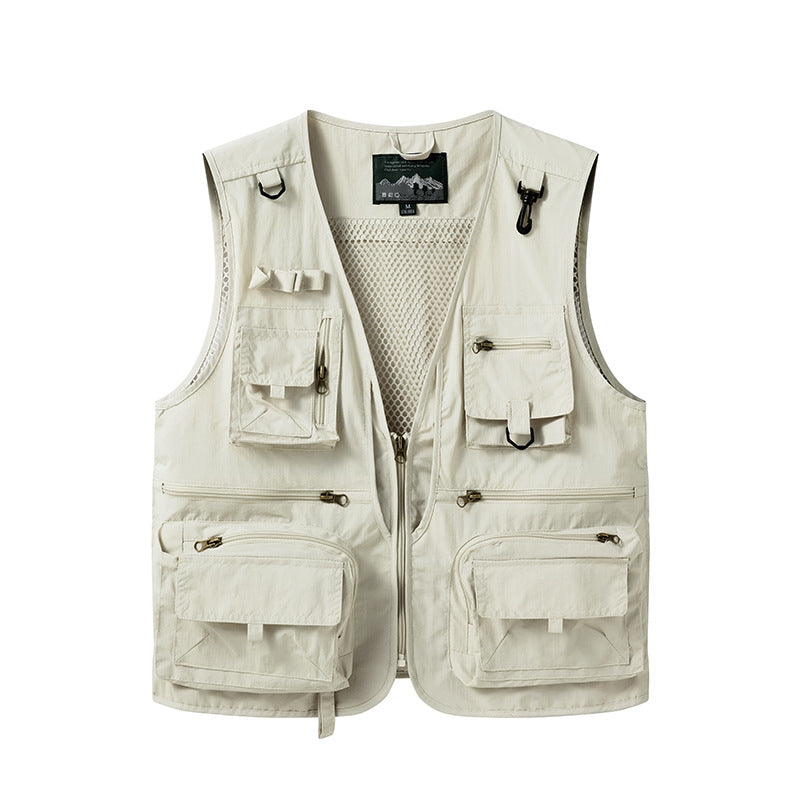 Men’s Summer Tactical Vest: 14-Pocket, Mesh, Ideal for Hiking, Fishing, Photography & Work