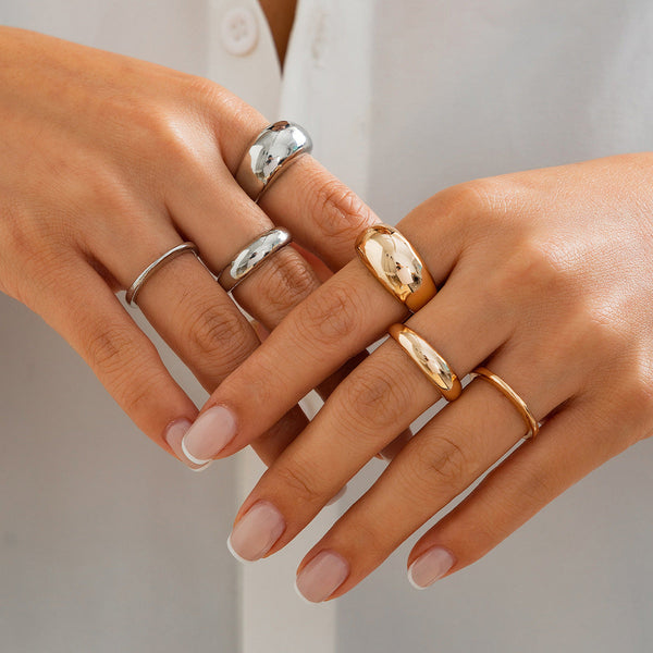 Fashion irregular alloy ring 3-piece set with smooth geometric opening ring set