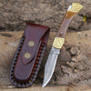 Goldshadow Handmade Damascus EDC Folding Pocket Knife with Leather Sheath & Micarta Handle