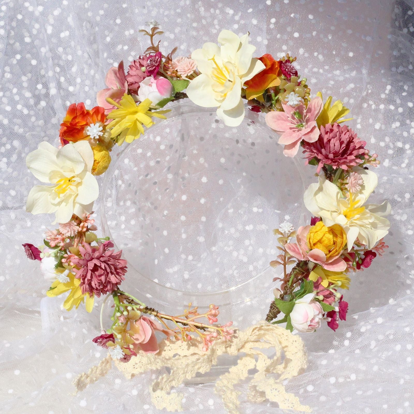 Autumn Flower Wreath Headwear Handmade Fabric Headflower Wedding Headband Bridal Ladies Scenic Photography Flower Wreath