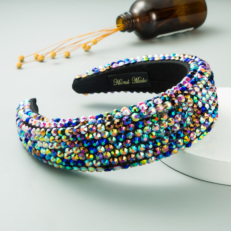 Ins Super Flash Full Drill 4.5cm Wide Brimmed Headdress Thickened Sponge Solid Color Headband Ladies Press Release Art Headband