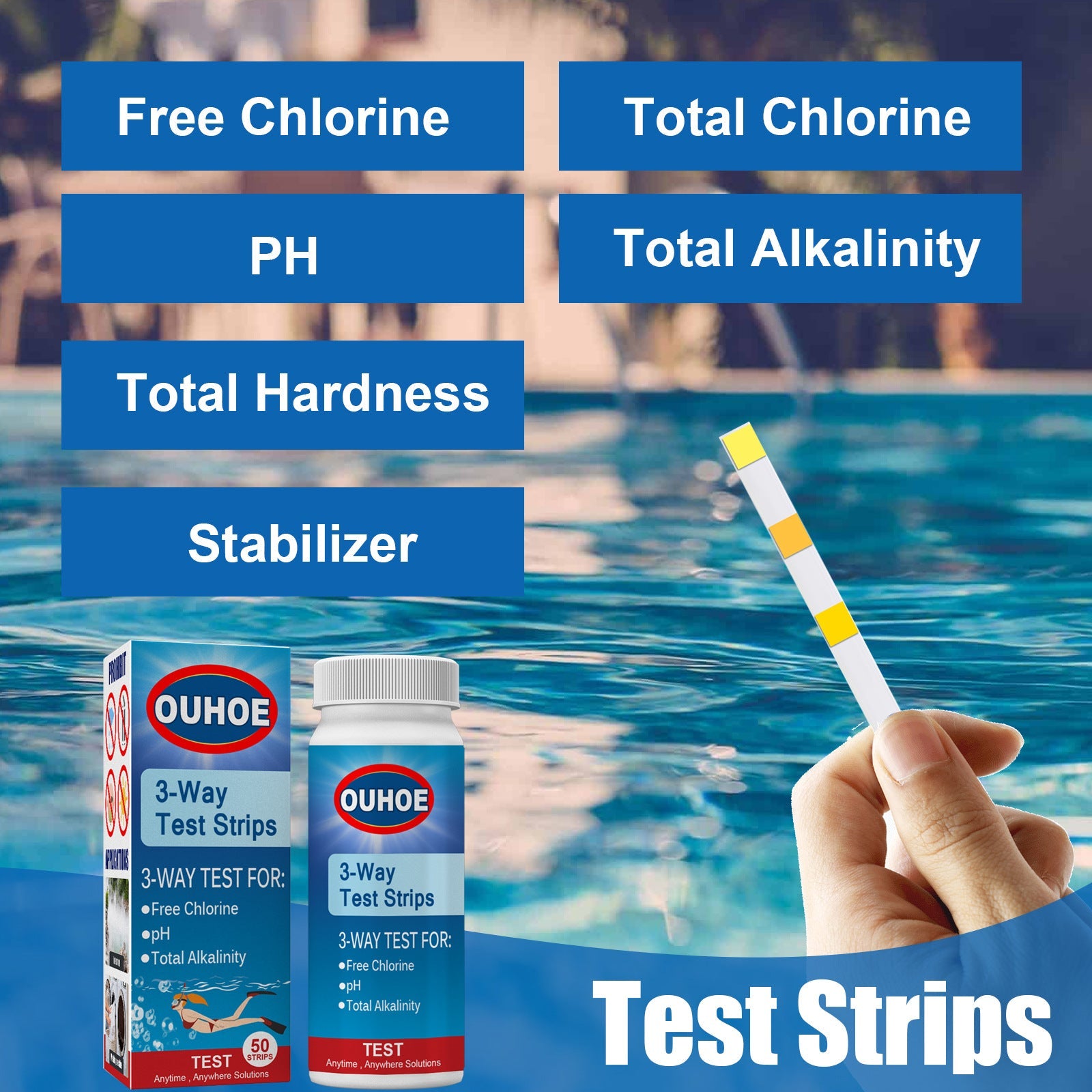 3-In-1 Ph Test, Paper Pool Water Quality Total Alkalinity Hardness Pool Clean Water Ph Test Strip