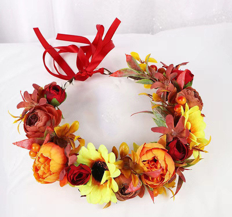 Simulated Rose Blossoms Adjustable Headwear Wreath Bridal Forest Flower Wedding Photography Scale Pretend