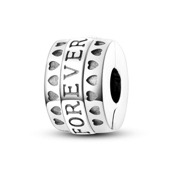 Copper plated S925 silver FOREVER colorful heart clip beads string DIY bracelet necklace