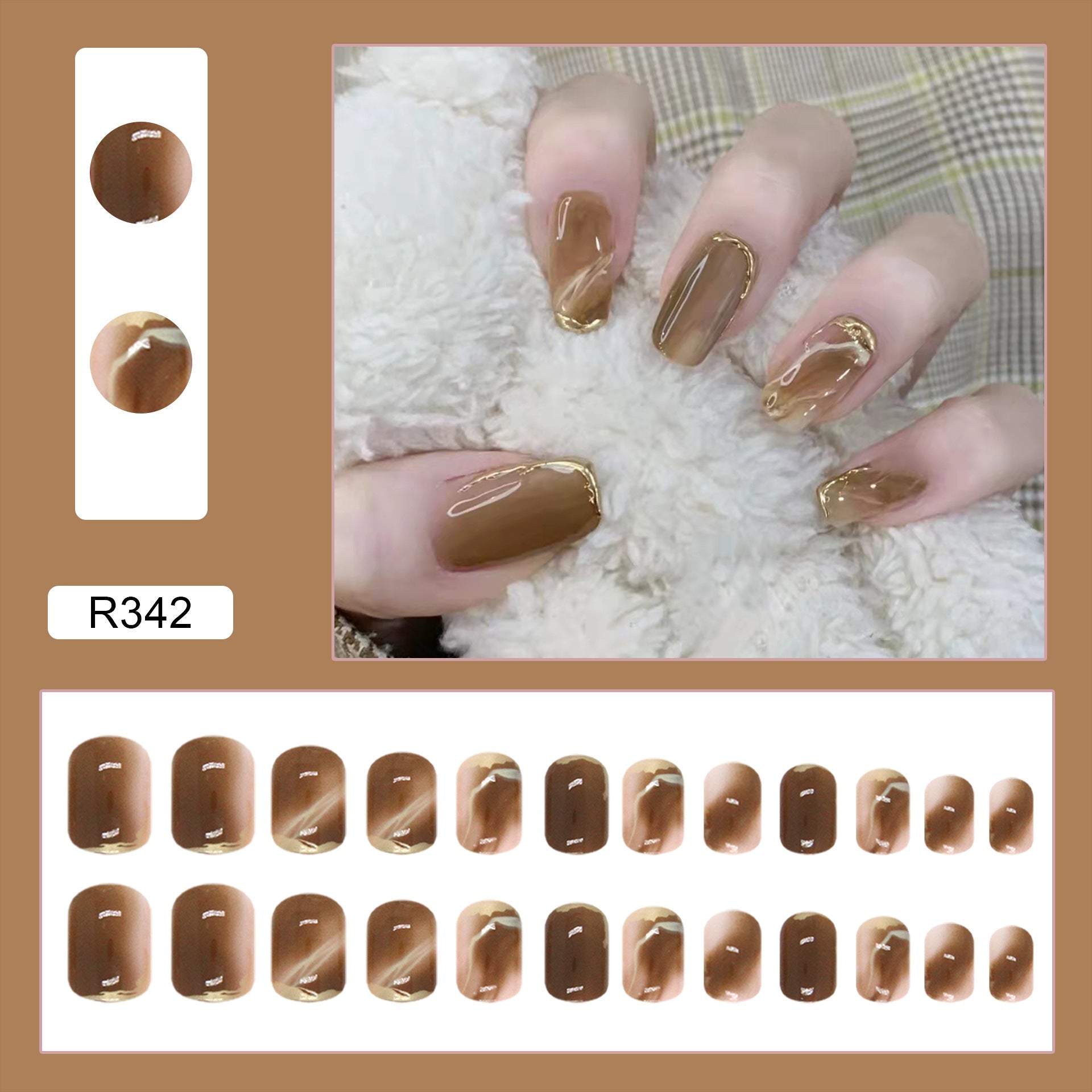 Wearing Warm Brown Brown White Double Spell Smudged Golden Texture Ins Style Manicure Patch The Finished Product Is Removable