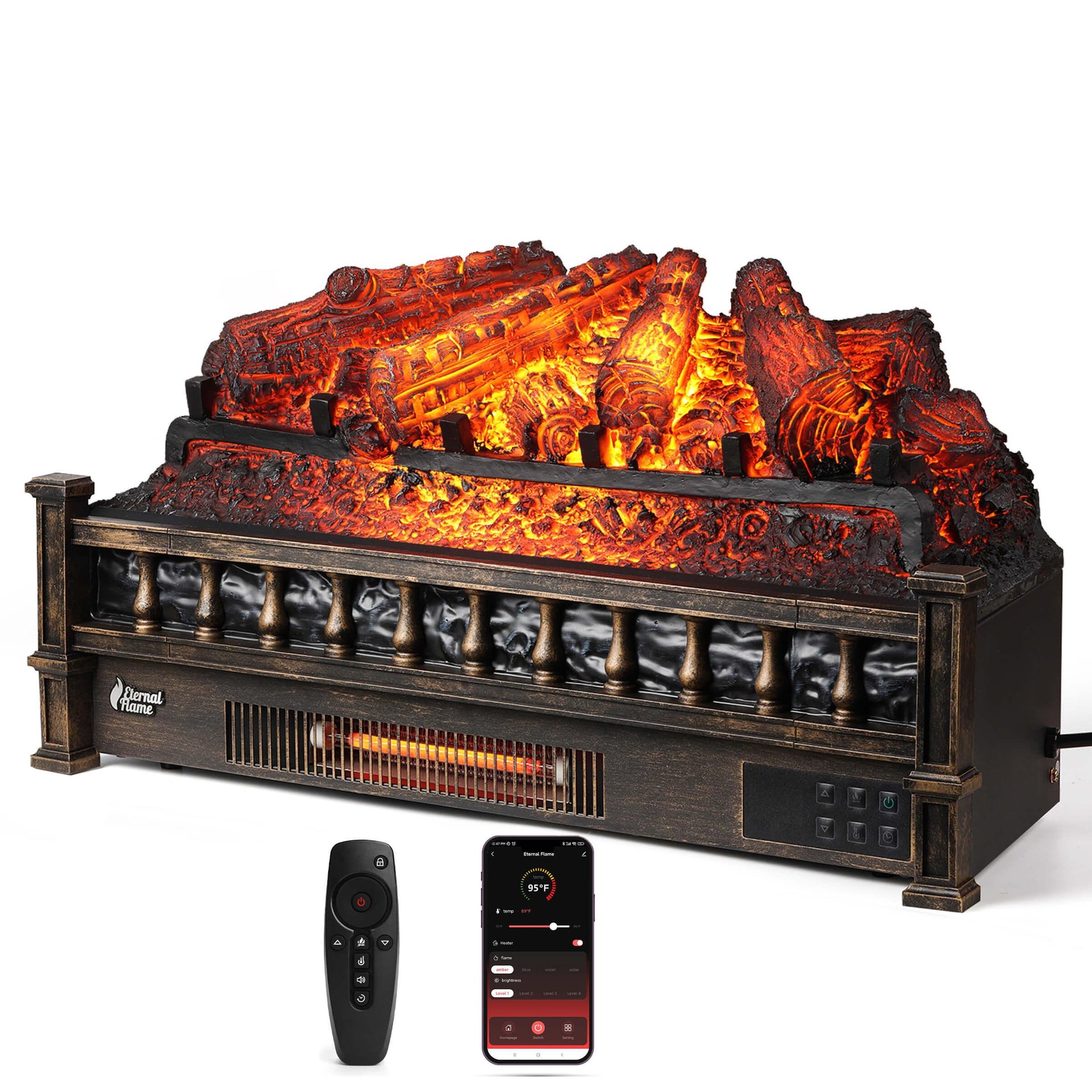 Eternal Flame EF26-PB Smart Electric Fireplace Logs, WiFi Enabled