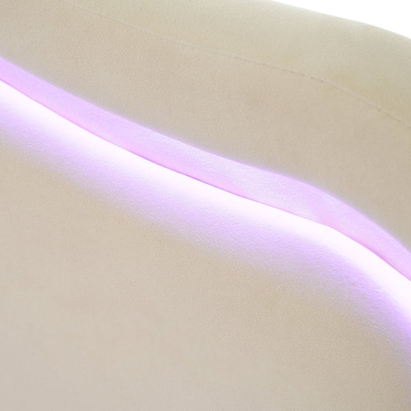 Full Size Velvet Upholstered Smart LED Bed Frame with Adjustable Height Headboard,No Box Spring Needed,Easy Assembly,Beige