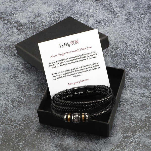 Stainless steel multi-layer woven bracelet men's titanium steel fashionable leather bracelet engraved gift