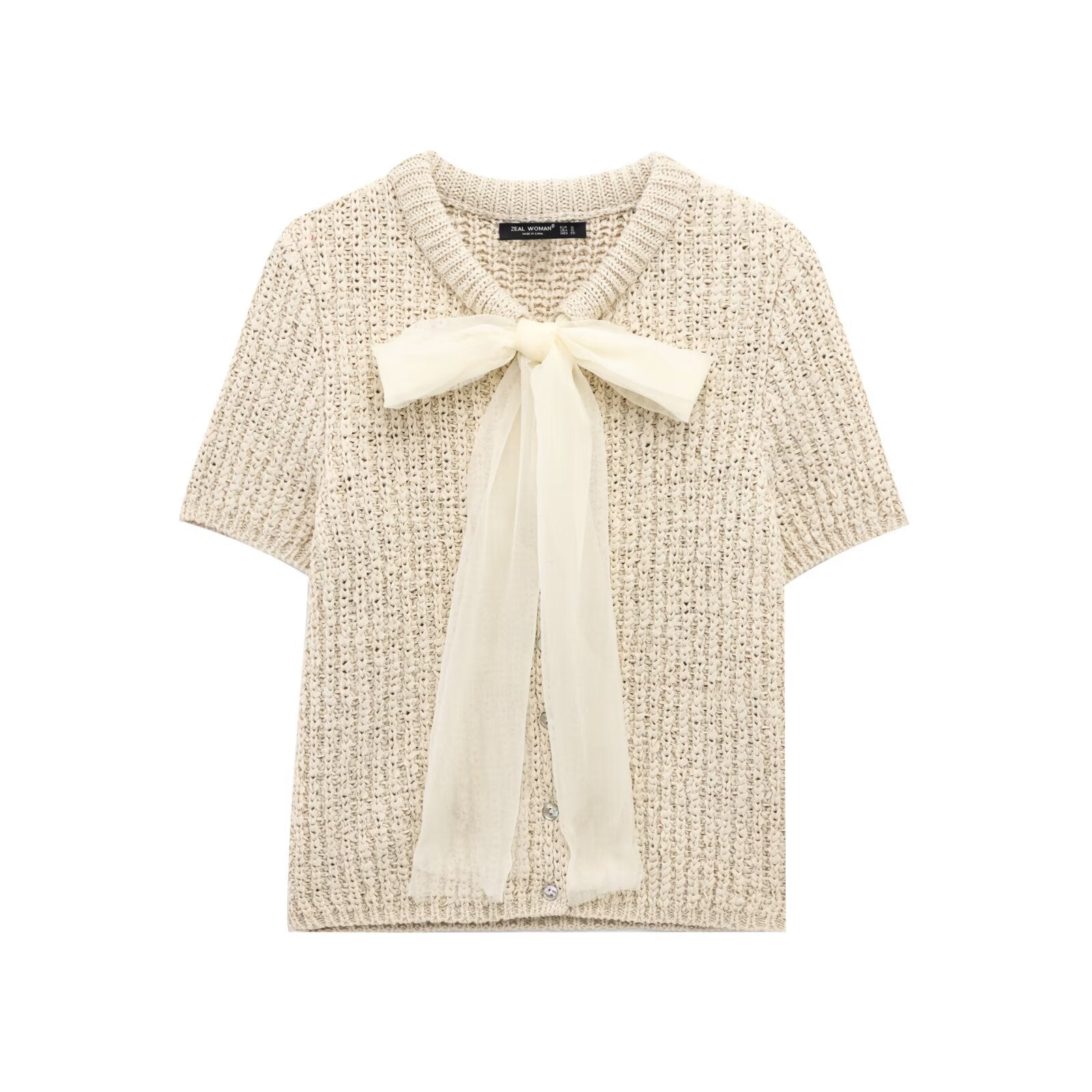 Fashionable transparent stiff yarn bow decoration knitted jacket