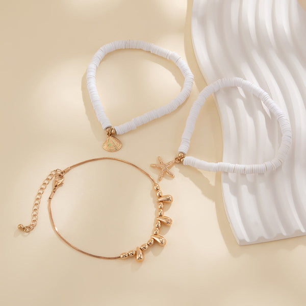 Holiday starfish soft ceramic ankle chain set, beach multi-layer alloy copper chain ankle ring
