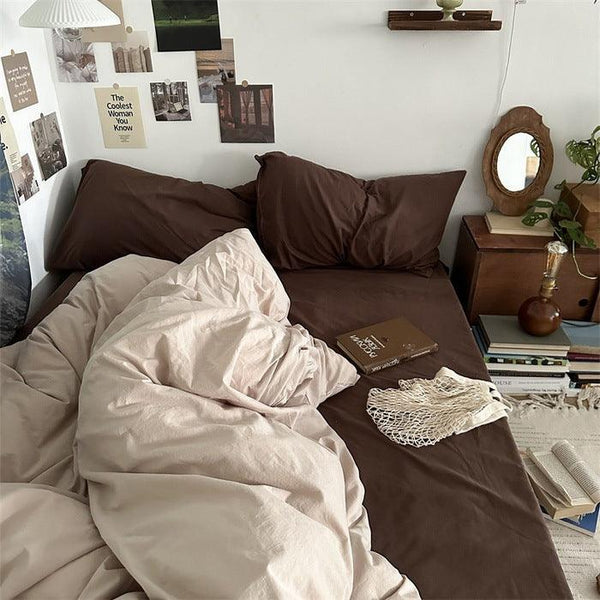 Four piece set of washed cotton bed sheets and duvet covers three piece set of bedding for single student dormitories