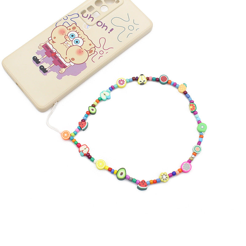 New Soft Ceramic Color Mix And Match Fruit Smiley Beaded Letters To Prevent Mobile Phone Chain Necklace