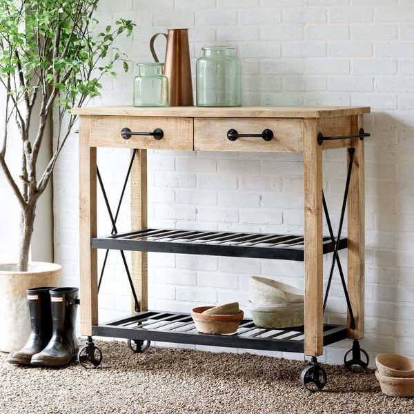Vintage Rolling Garden Cart with Drawers