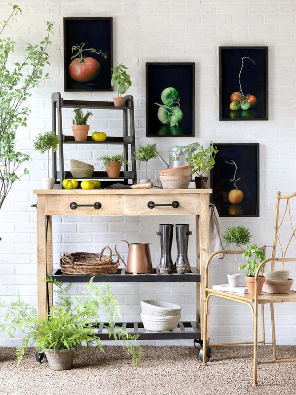 Vintage Rolling Garden Cart with Drawers