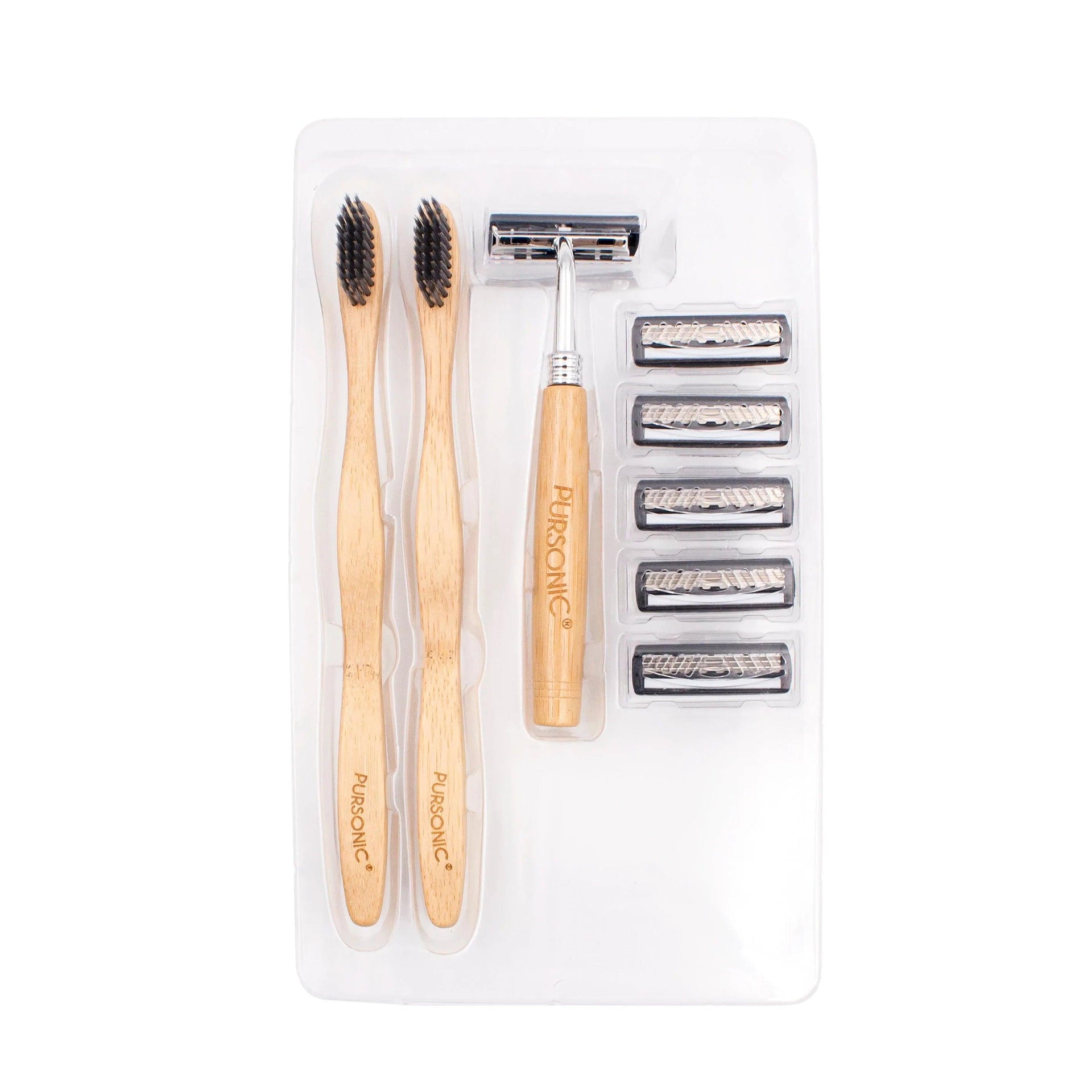 Eco Friendly Razor & Toothbrushes Combo Pack - Gifts for You 'n Me