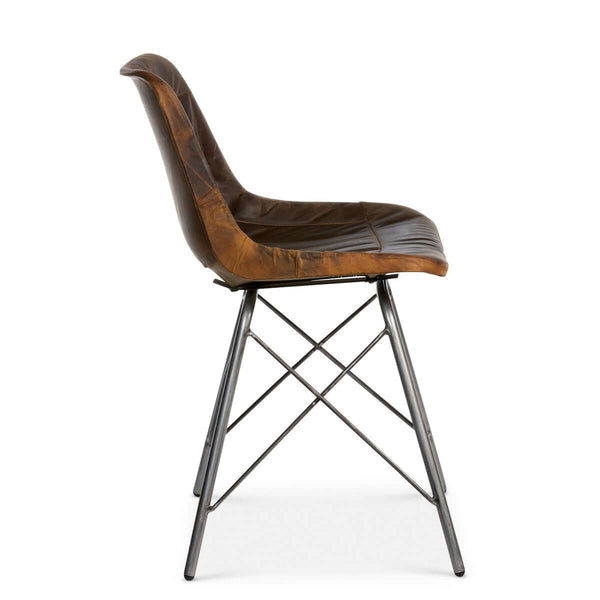 Vintage Industrial Desk Chair with Aged Leather and Metal Legs