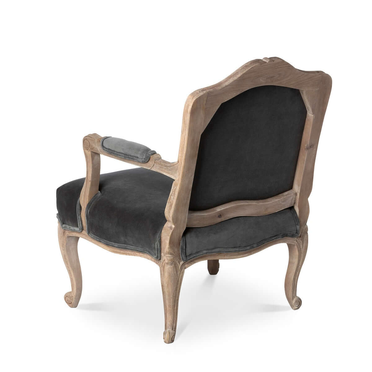 French Country Velvet Armchair with Carved Wood Frame