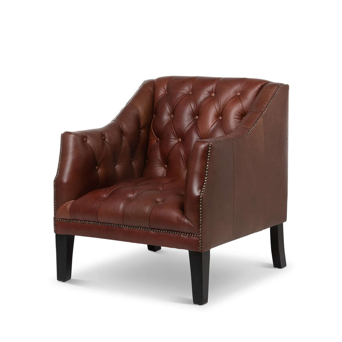 Tufted Leather Club Chair in Cordovan Brown with Nailhead Trim