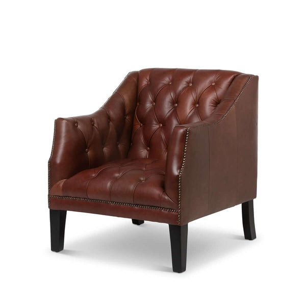 Tufted Leather Club Chair in Cordovan Brown with Nailhead Trim