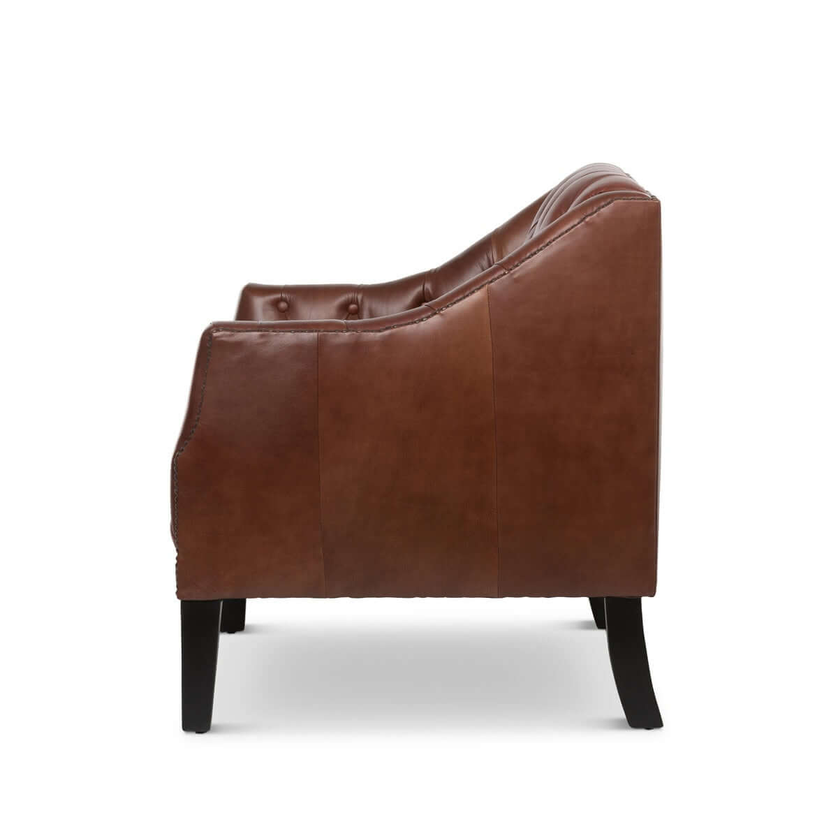Tufted Leather Club Chair in Cordovan Brown with Nailhead Trim