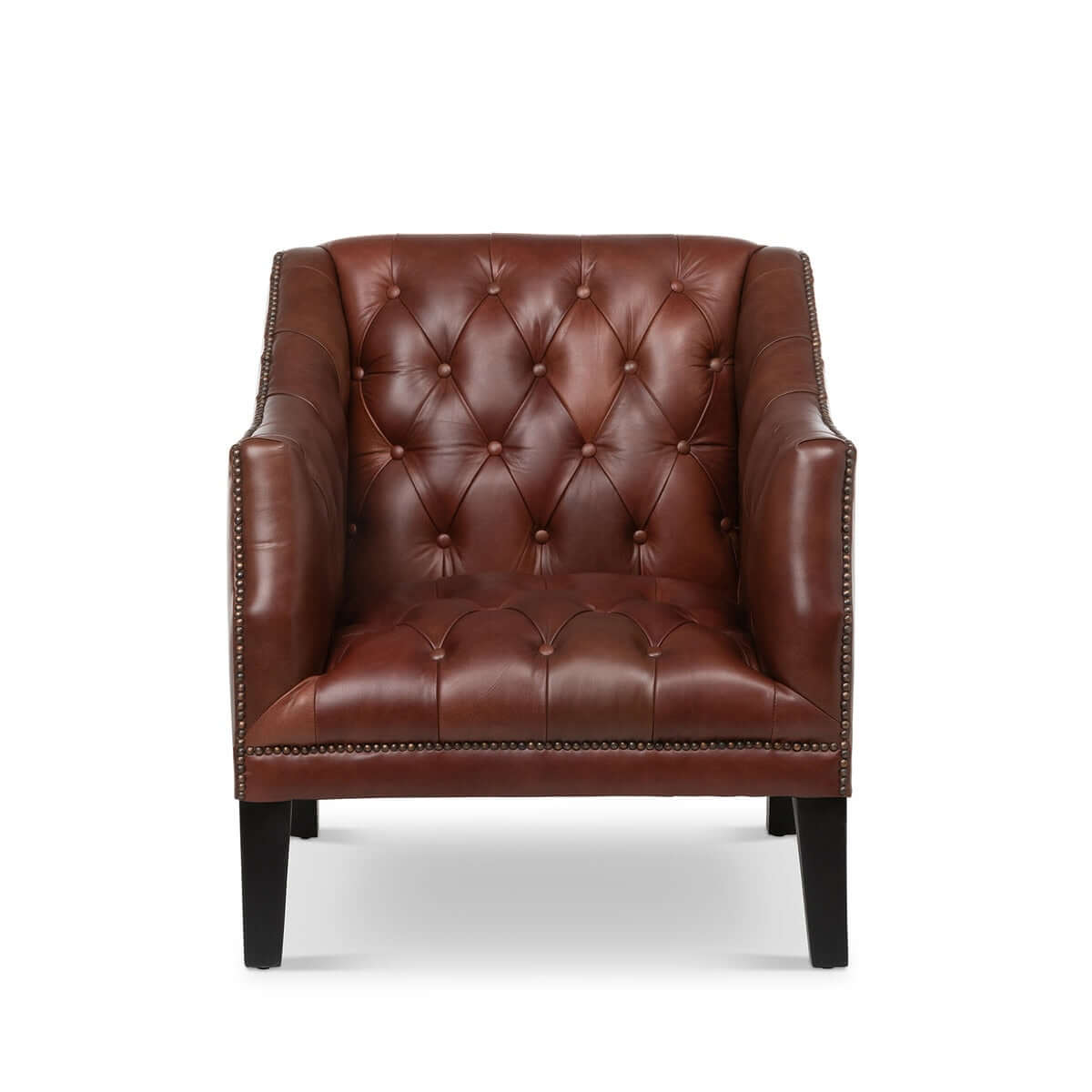 Tufted Leather Club Chair in Cordovan Brown with Nailhead Trim