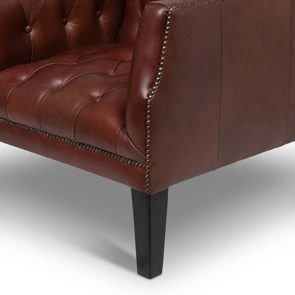 Tufted Leather Club Chair in Cordovan Brown with Nailhead Trim