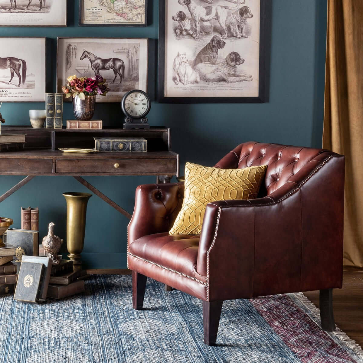 Tufted Leather Club Chair in Cordovan Brown with Nailhead Trim