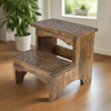 Wooden Step Stool with Decorative Metal Inlay