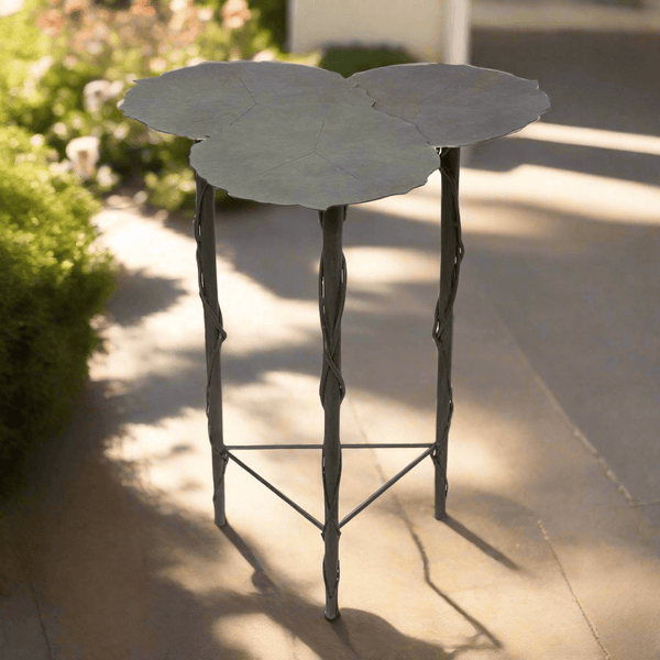 Lily Pad Side Table – Outdoor Iron Accent with Aged Patina
