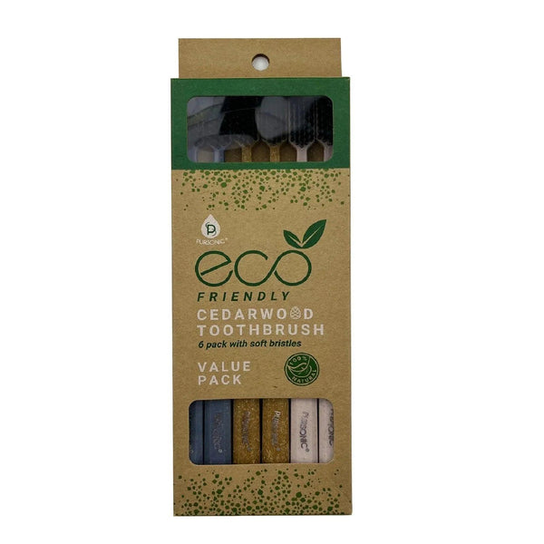 100% Eco-friendly Cedarwood Toothbrushes (6 Pack) - Gifts for You 'n Me