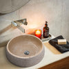 Light Beige Travertine Vessel Bathroom Sink Polished Inside and Sandblasted Outside  (D)16
