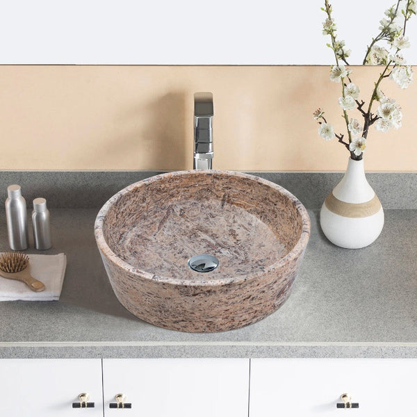 Silver Latte Travertine Natural Stone Vessel Sink Filled and Polished (D)16