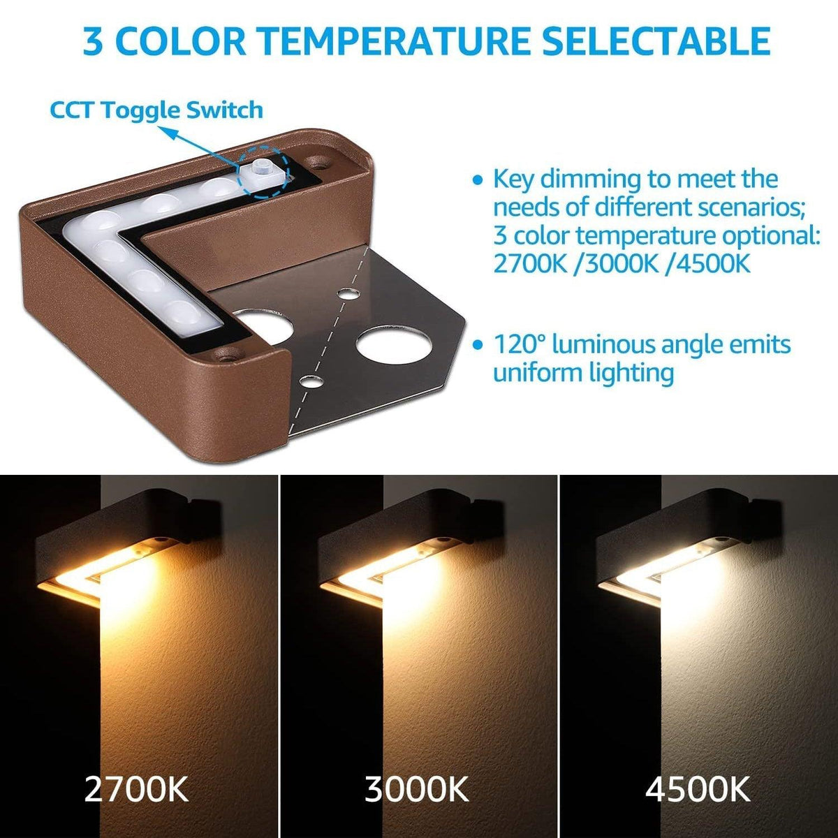 ELC02 4-Pack 3W LED Aluminum Hardscape Lighting Right Angle 3CCT Retaining Wall Lights, 12V Low Voltage Landscape Lights