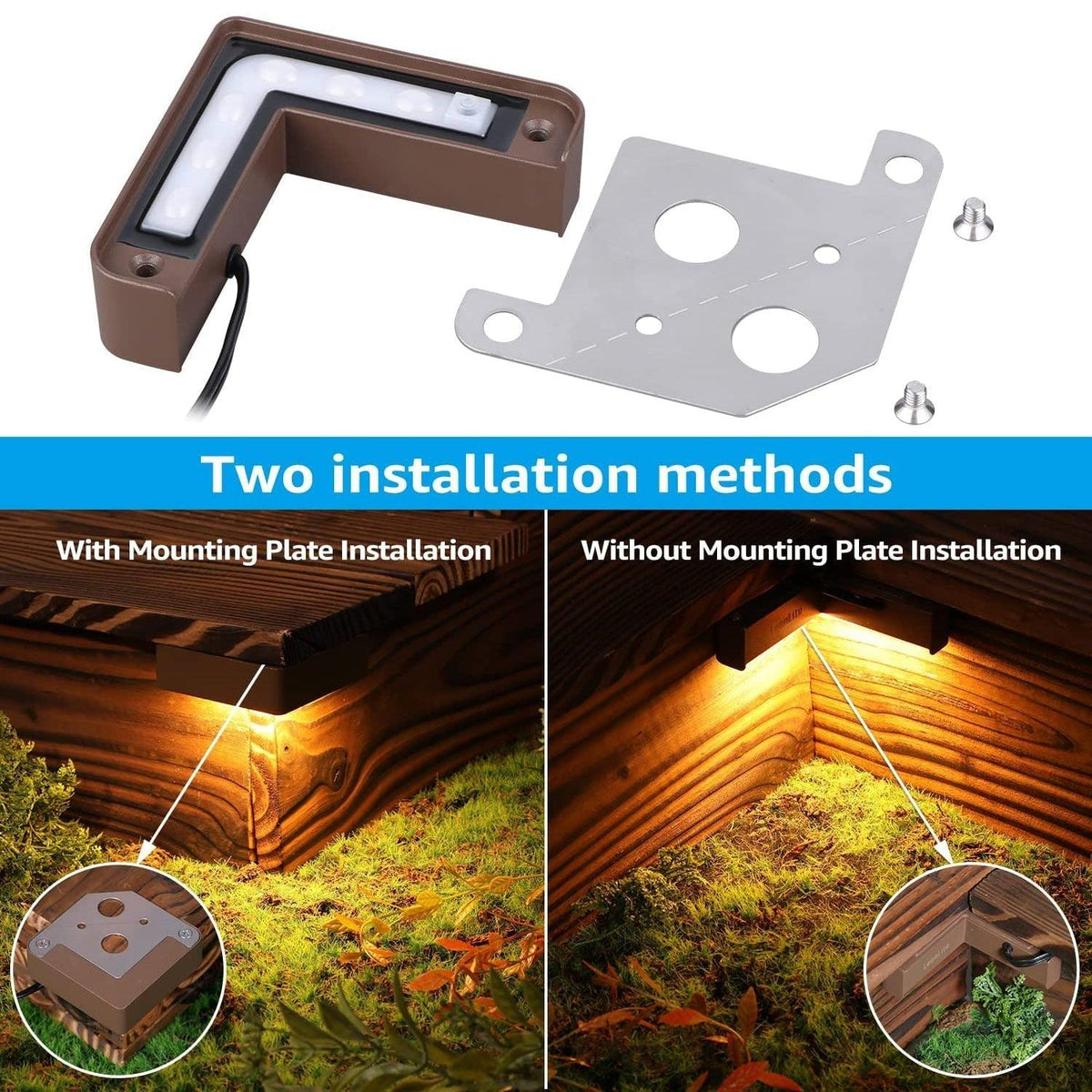 ELC02 4-Pack 3W LED Aluminum Hardscape Lighting Right Angle 3CCT Retaining Wall Lights, 12V Low Voltage Landscape Lights