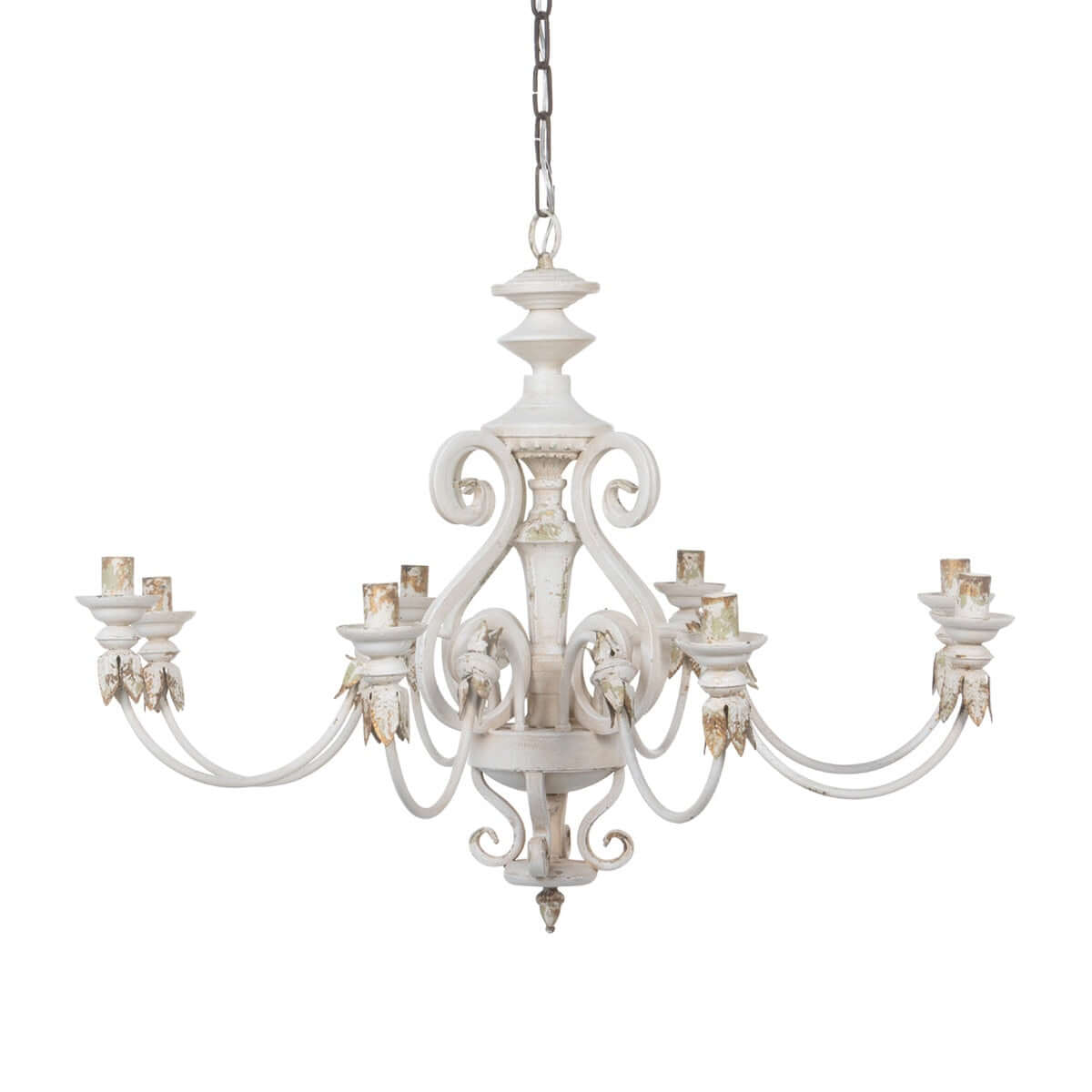 Rustic French Country Chandelier with Gold Leaf Accents