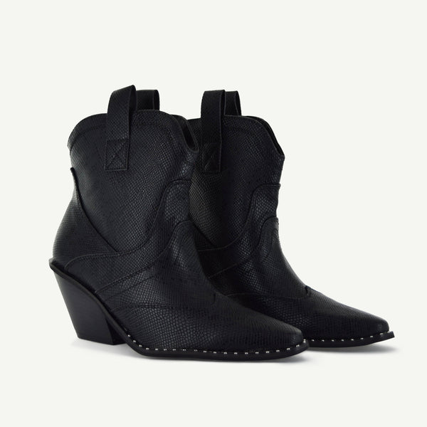 Isabel: Western Bootie - Black Snake