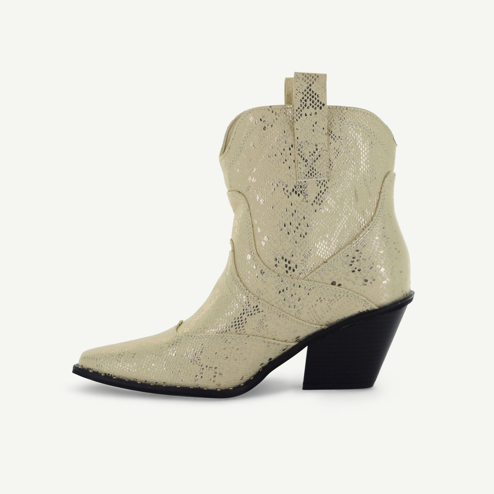 Isabel: Western Bootie - Off-White Snake