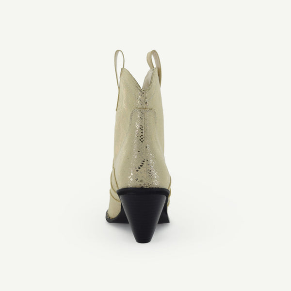 Isabel: Western Bootie - Off-White Snake