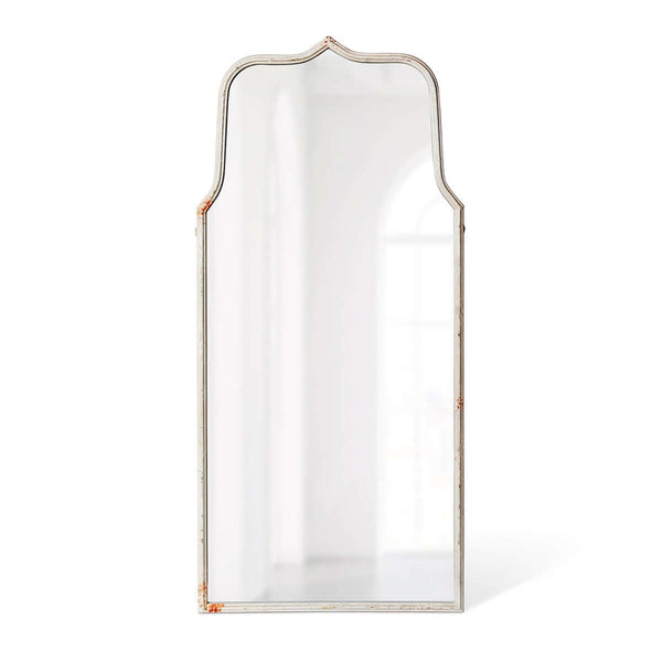 French Country Arch Mirror with Distressed White Frame